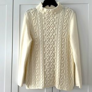 Talbots PL ivory cableknit sweater